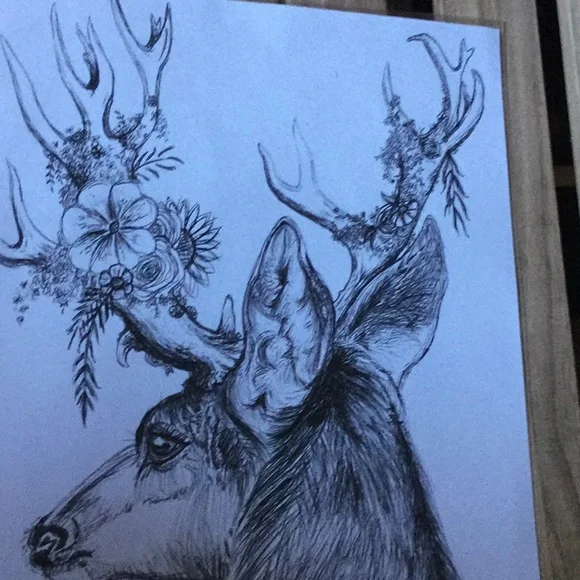 Artisan print artwork deer floral whimsical Mother Nature cabin farmer’s market - Picture 4 of 6